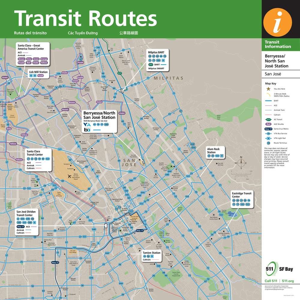 Transit Routes Map for Berryessa / North San Jose Station Station