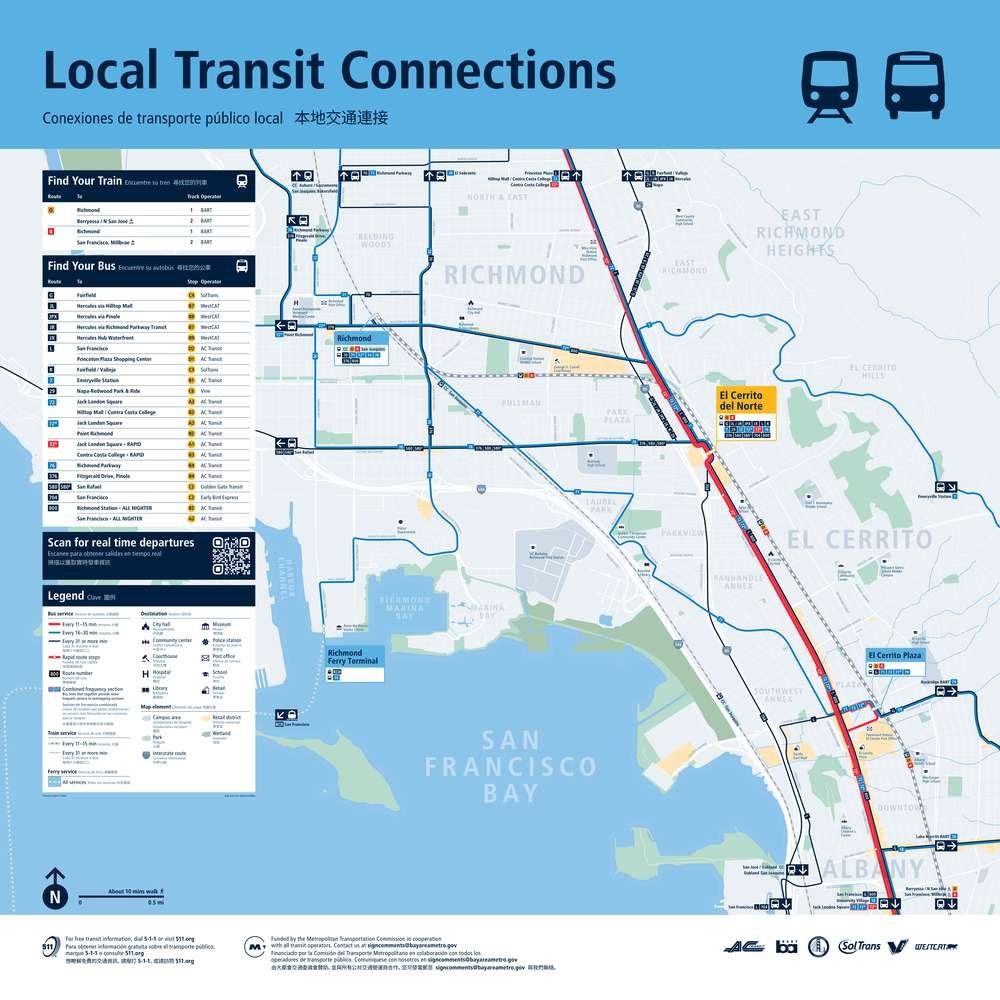 Transit Routes Map for El Cerrito del Norte Station Station