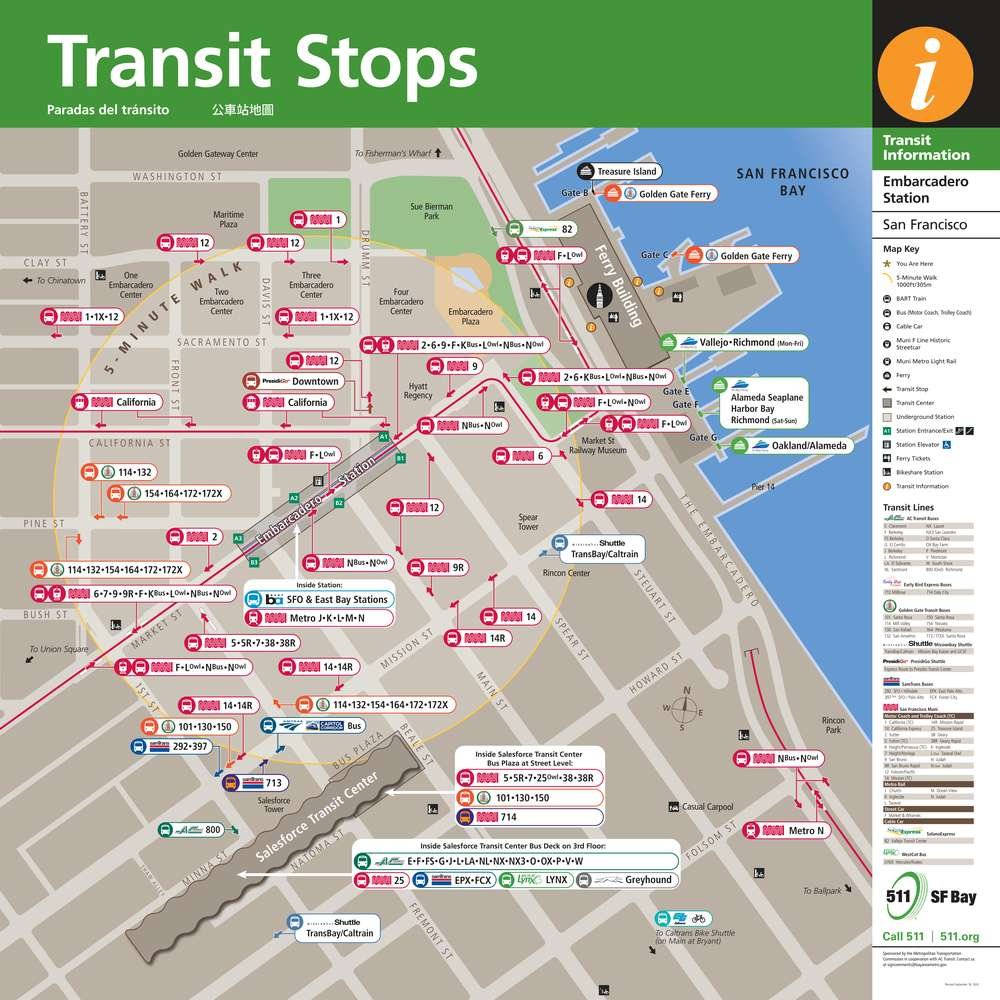 Transit Stops Around Embarcadero Station Station
