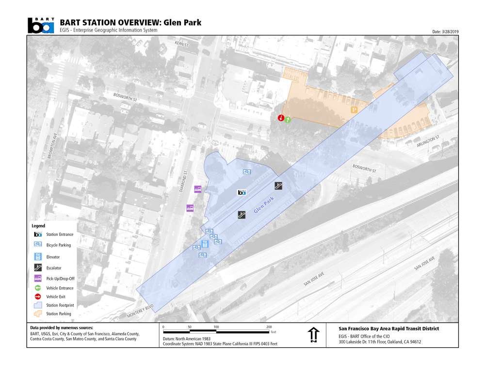 Glen Park Station Station Layout Map
