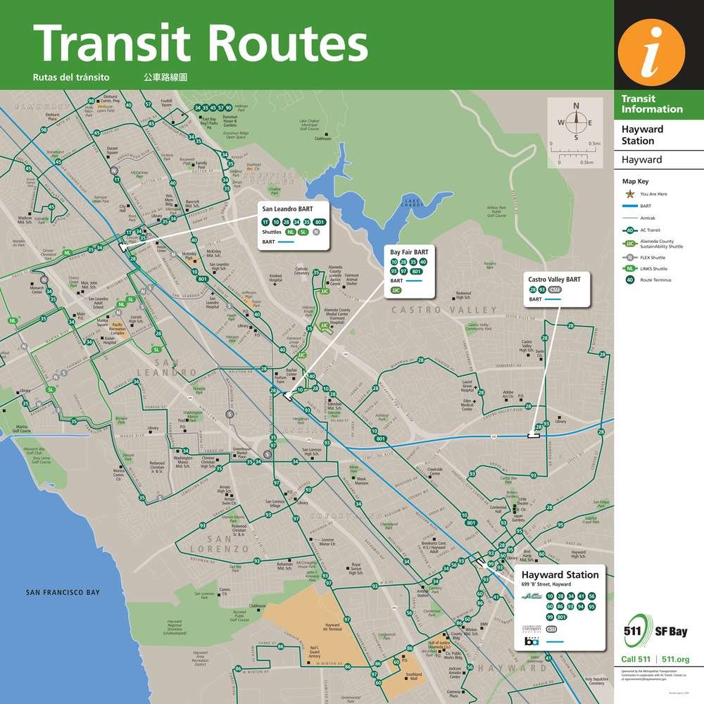 Transit Routes Map for Hayward Station Station