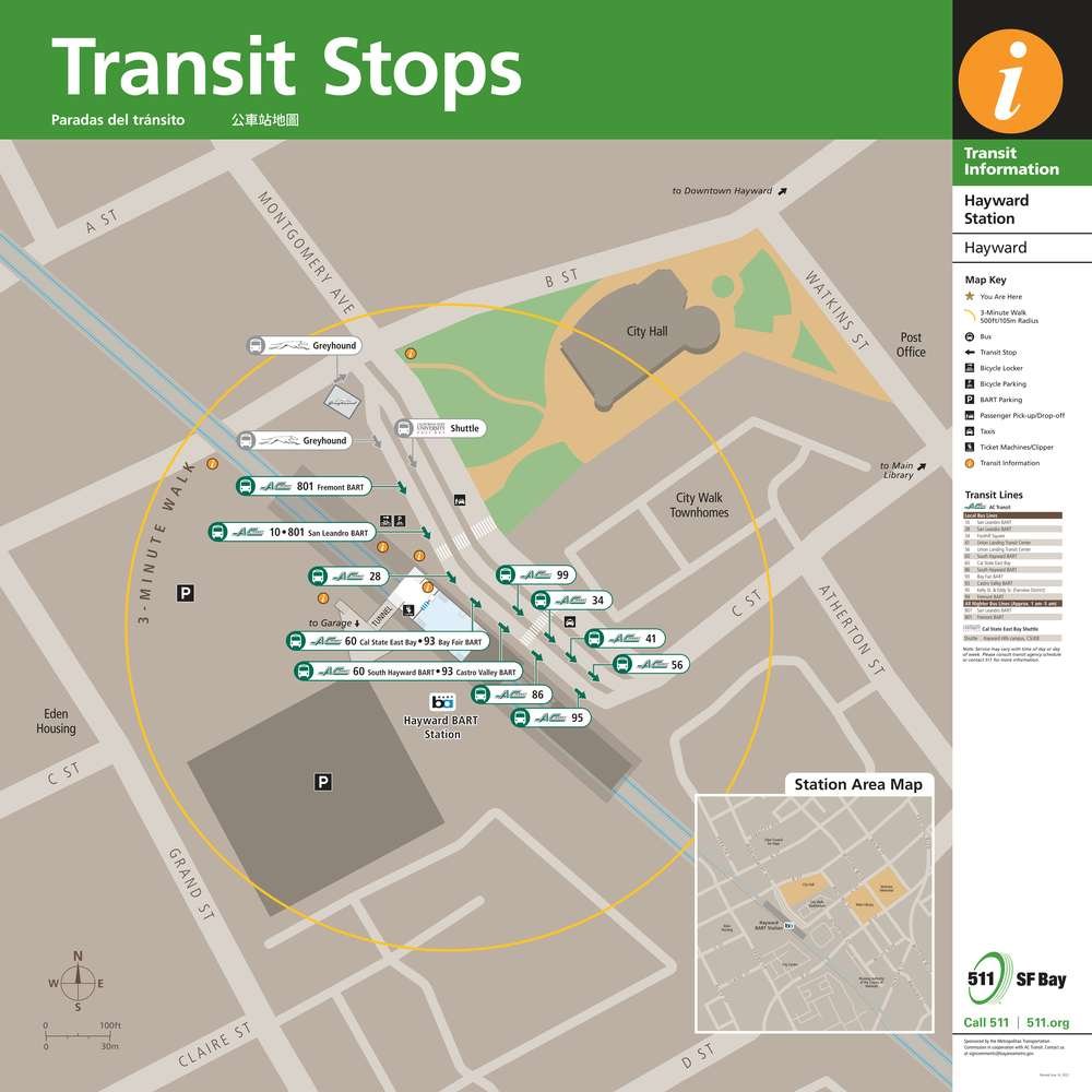 Transit Stops Around Hayward Station Station