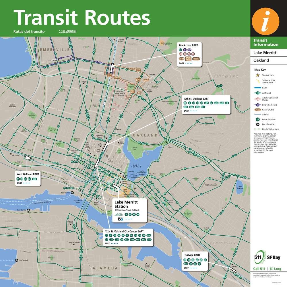 Transit Routes Map for Lake Merritt Station Station