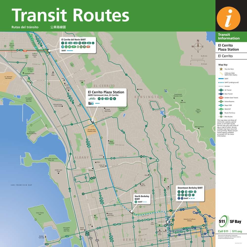 Transit Routes Map for El Cerrito Plaza Station